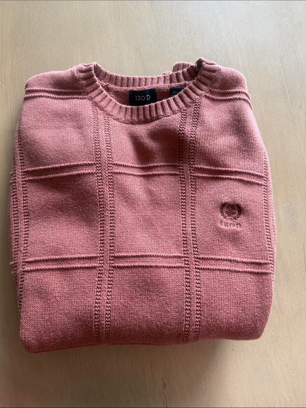 Izod Rose-Pink Grid-Texture Crewneck Sweater